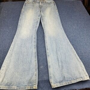 Rock & Roll Denim Womens High Rise Flare Star Back Pocket Jeans Light Wash 27x34